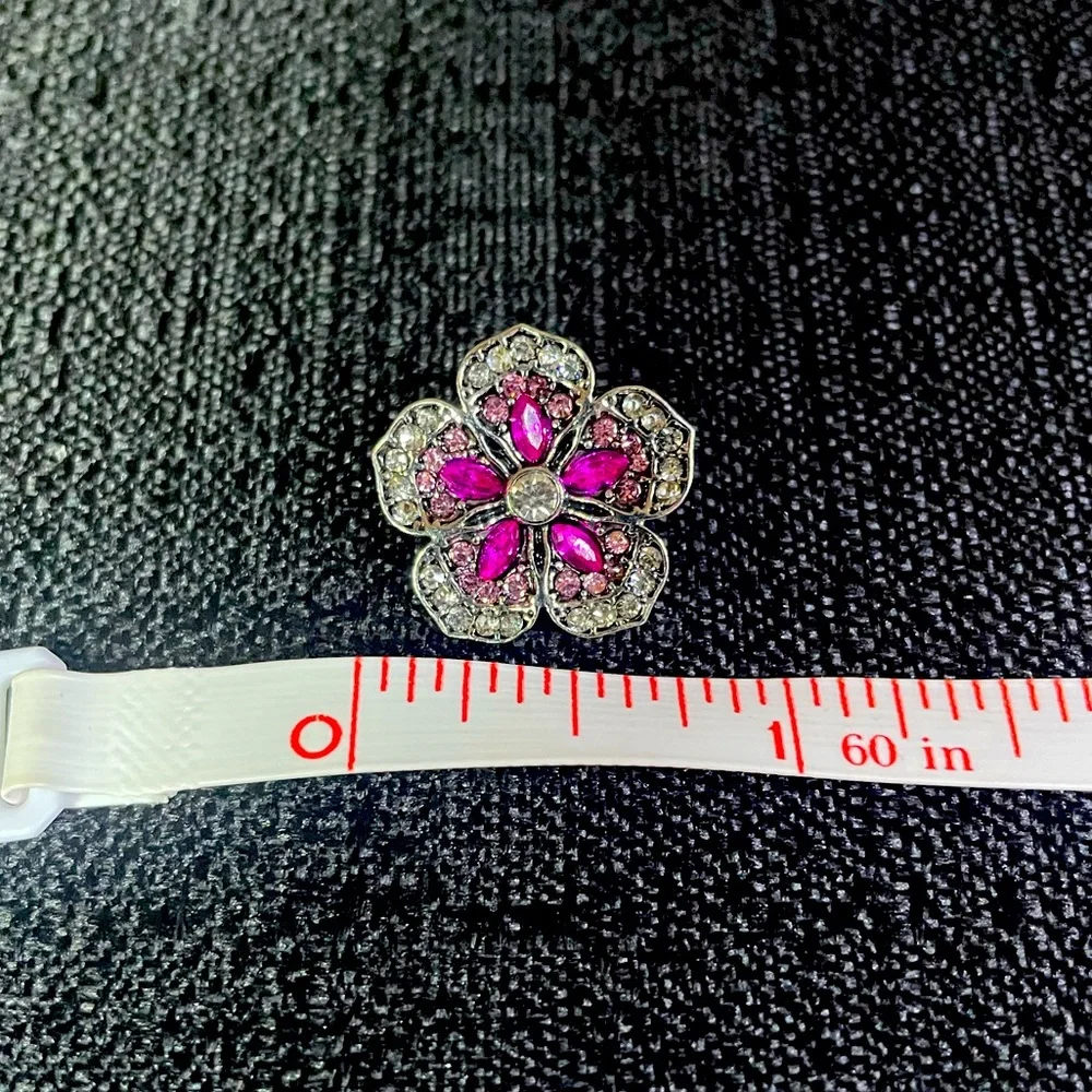 Rhinestone Pink Silver Flower Brooch Pin Accessory Floral Fun NEW